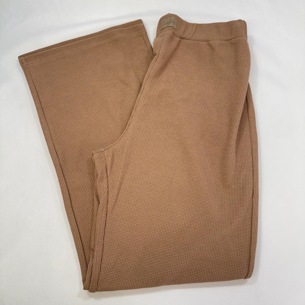 Comfrt Waffle Lounge Pants Women XL Brown Wide Leg Thermal Knit Relaxed
